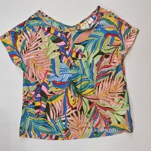 C&C California 100% Linen Top Womens Medium Tropical Floral